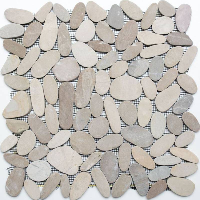 Mosani Mosaikfliesen Oval Flusskiesel Natursteinteppich hellbeige matt / 10 Matten von Mosani