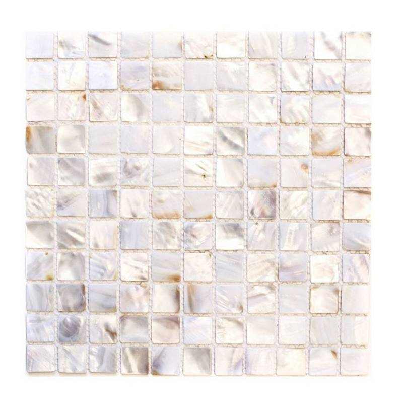 Mosani Mosaikfliesen Perlmutt Mosaik Muschelmosaik weiss beige Duschwand Dusche von Mosani