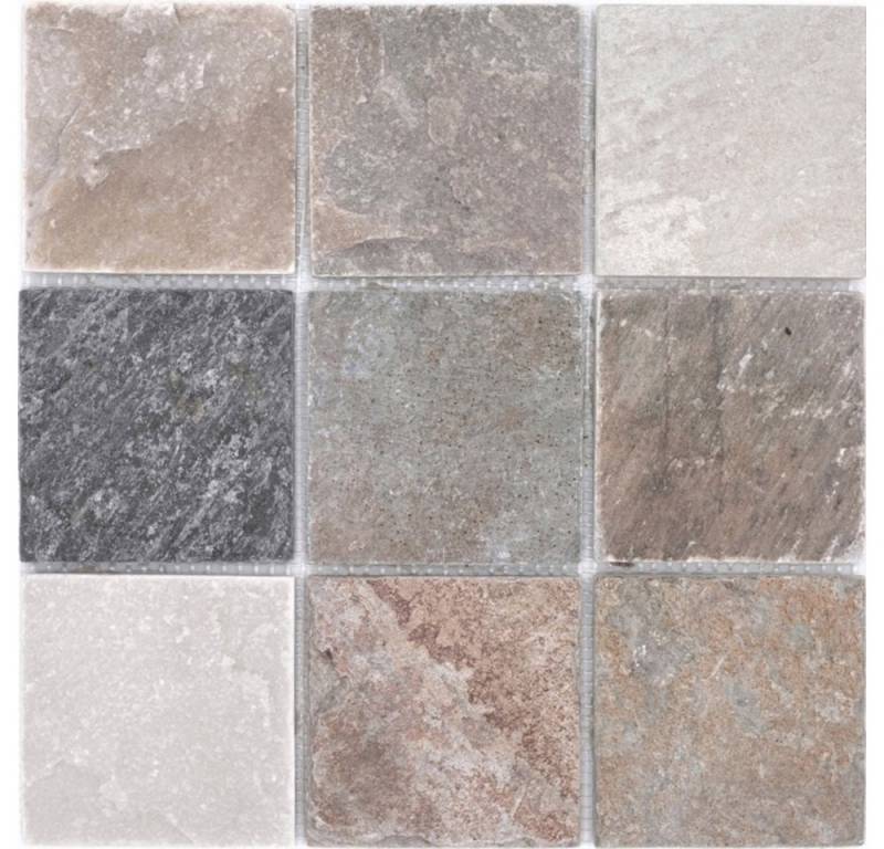 Mosani Mosaikfliesen Quarzitmosaik Mosaikfliesen mix beige grau matt / 10 Matten von Mosani