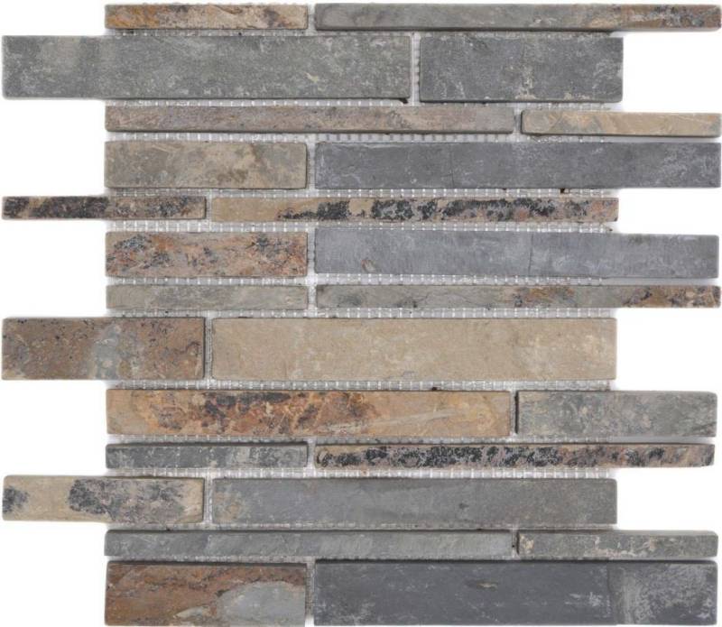 Mosani Mosaikfliesen Rechteckiges Schiefermosaik Mosaikfliesen mix rost matt / 10 Matten von Mosani