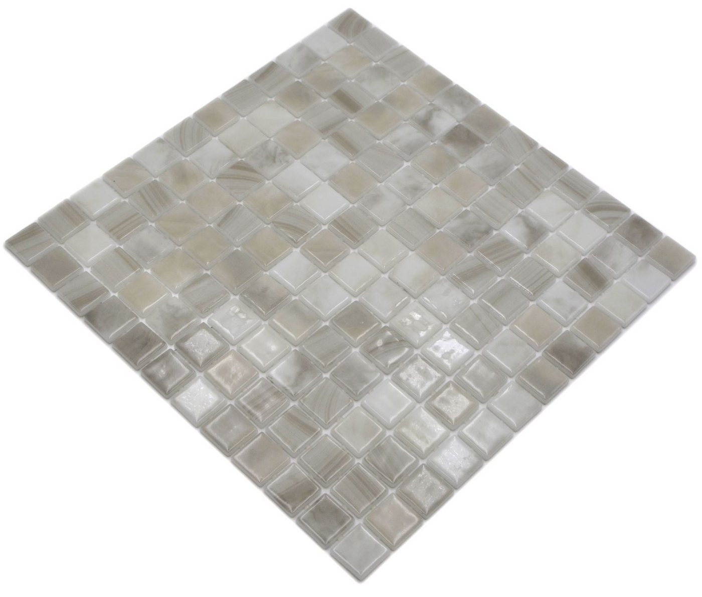 Mosani Mosaikfliesen Recycling Glasmosaik Mosaikfliesen mix hellbeige glänzend / 10 Matten von Mosani