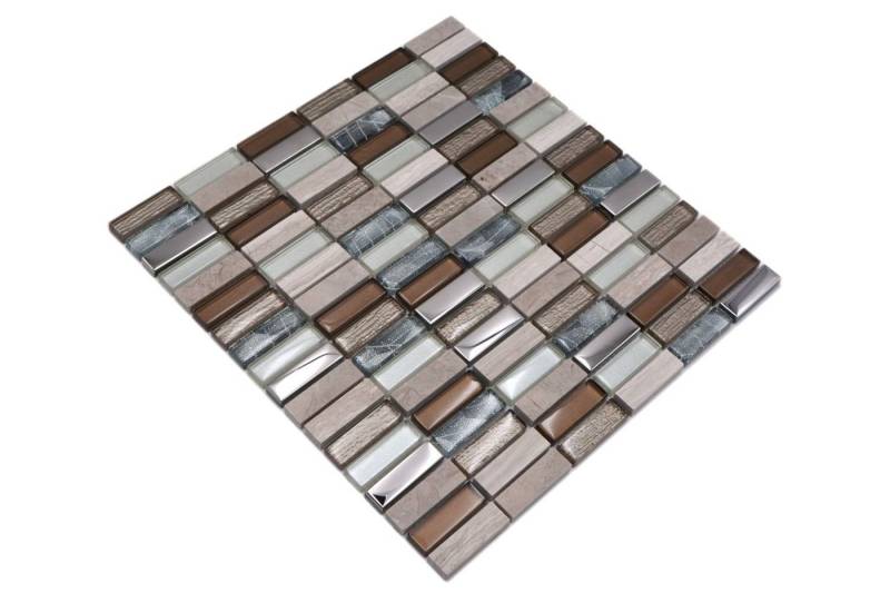 Mosani Mosaikfliesen Riemchen Rechteck Mosaik Glasmosaik hellbraun silber grau von Mosani