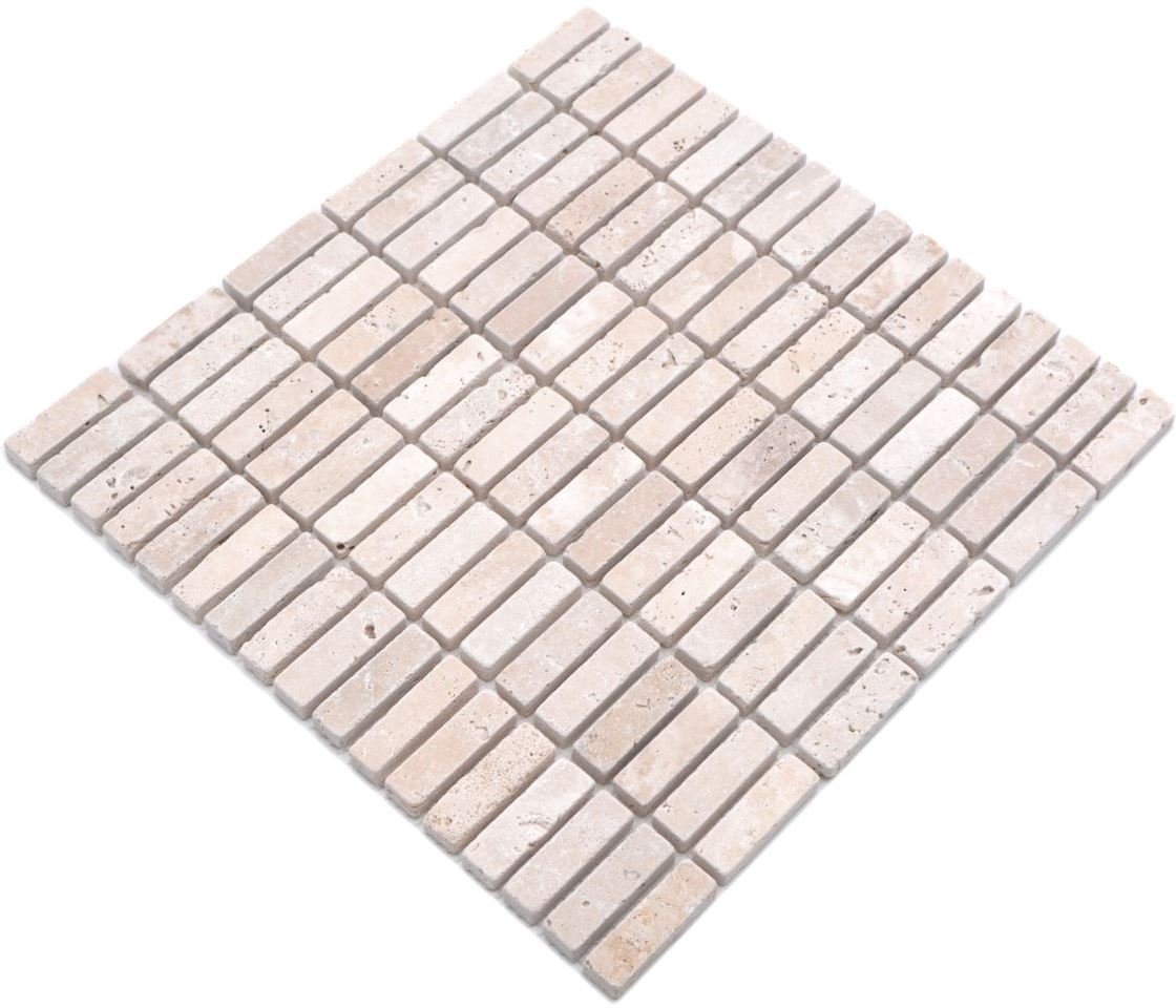 Mosani Mosaikfliesen Travertin Terrasse Wand Boden Naturstein beige creme Küche Bad von Mosani