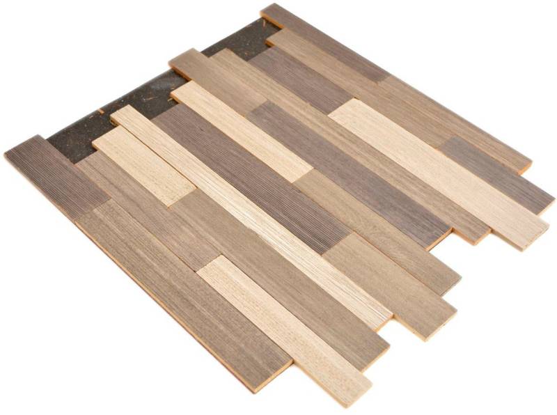 Mosani Mosaikfliesen Verbund Holz Mosaik Selbstklebend beigebraun matt / 10 Matten von Mosani