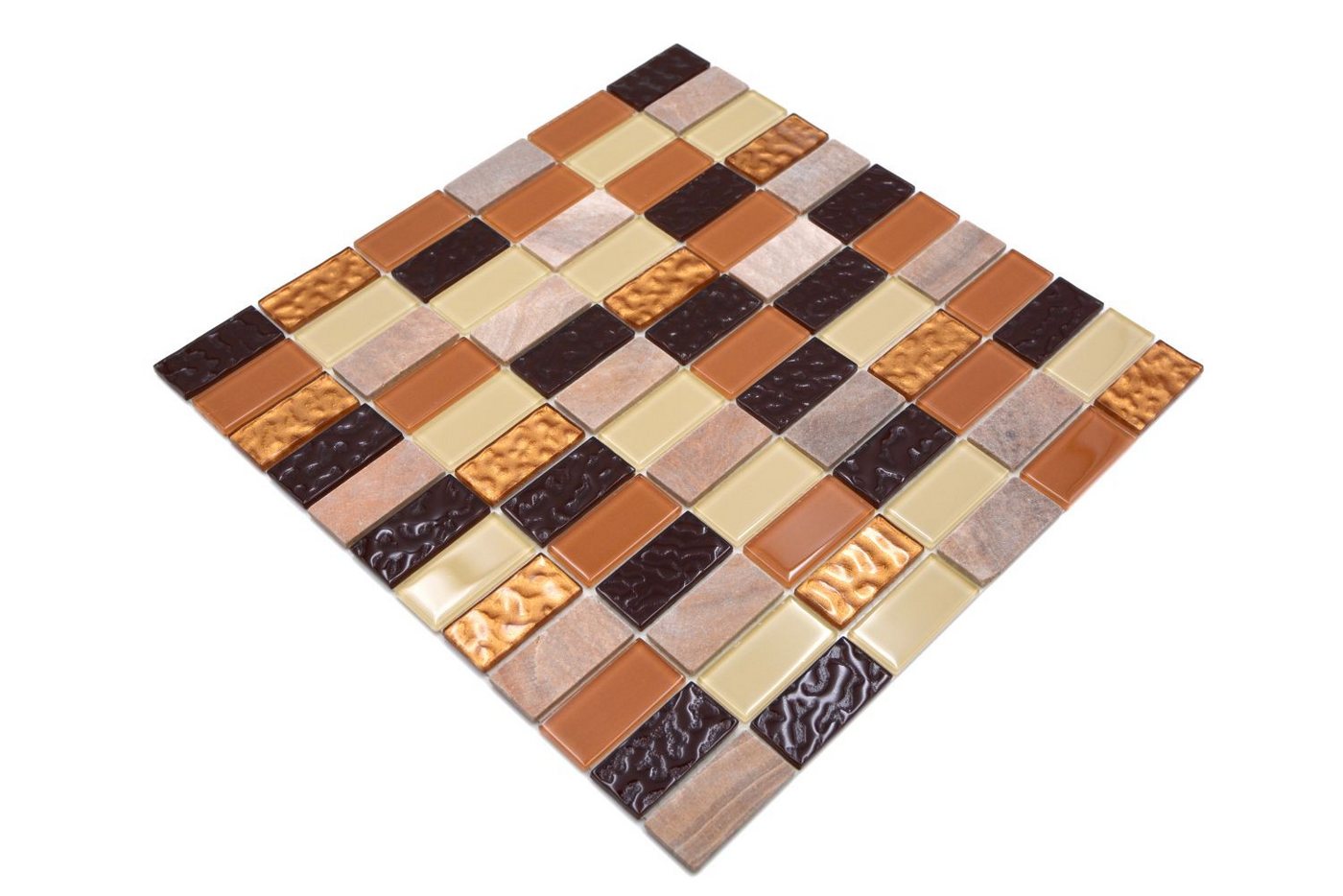 Mosani Mosaikfliesen selbst­kle­bende Naturstein Glas Fliesen 30x30 cm Fliesenaufkleber, Beige Braun Gold, Spritzwasserbereich geeignet, Küchenrückwand Spritzschutz von Mosani