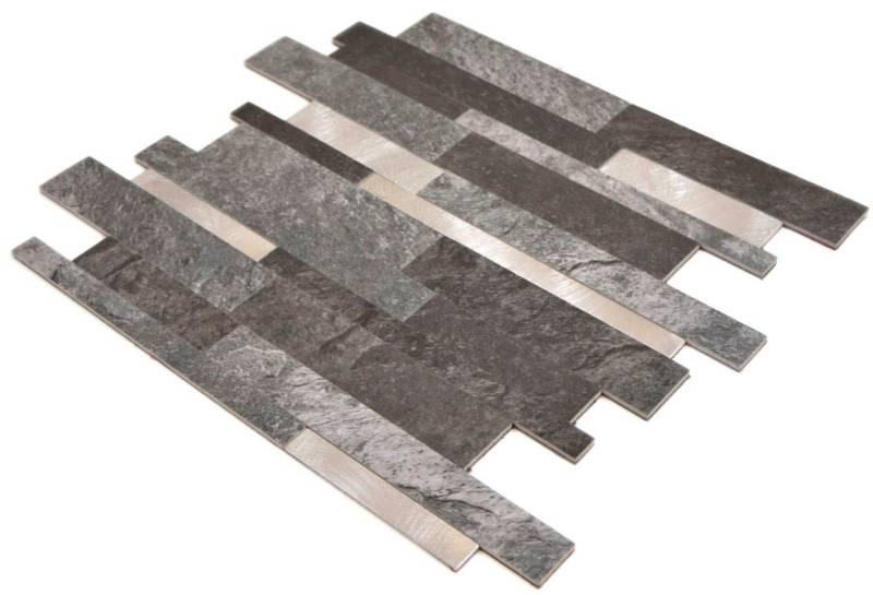 Mosani Mosaikfliesen selbstklebende Vinyl Mosaikstäbchen Steinoptik Quarz anthrazit silber von Mosani