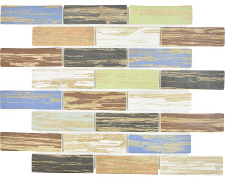 Mosani Mosaikfliesen GLAS Mosaik Brick ECO Wood Holz bunt von Mosani