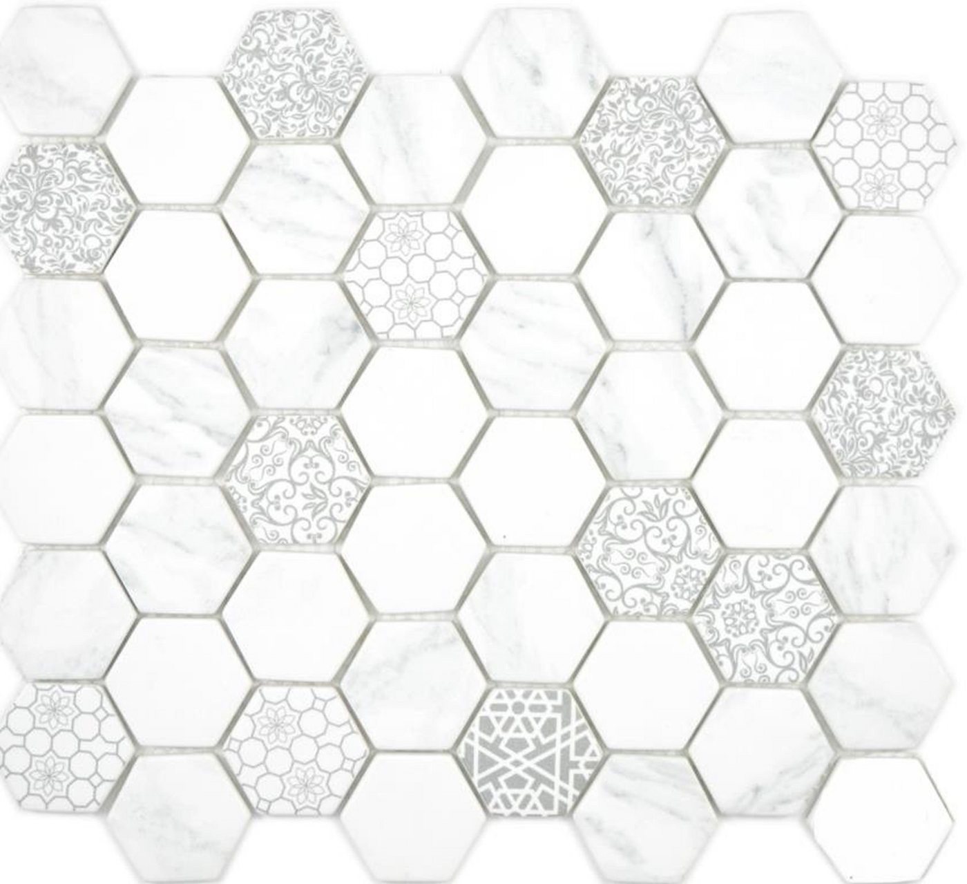 Mosani Mosaikfliesen GLAS Mosaik Hexagon ECO Carrara Mosaikfliese Wand von Mosani