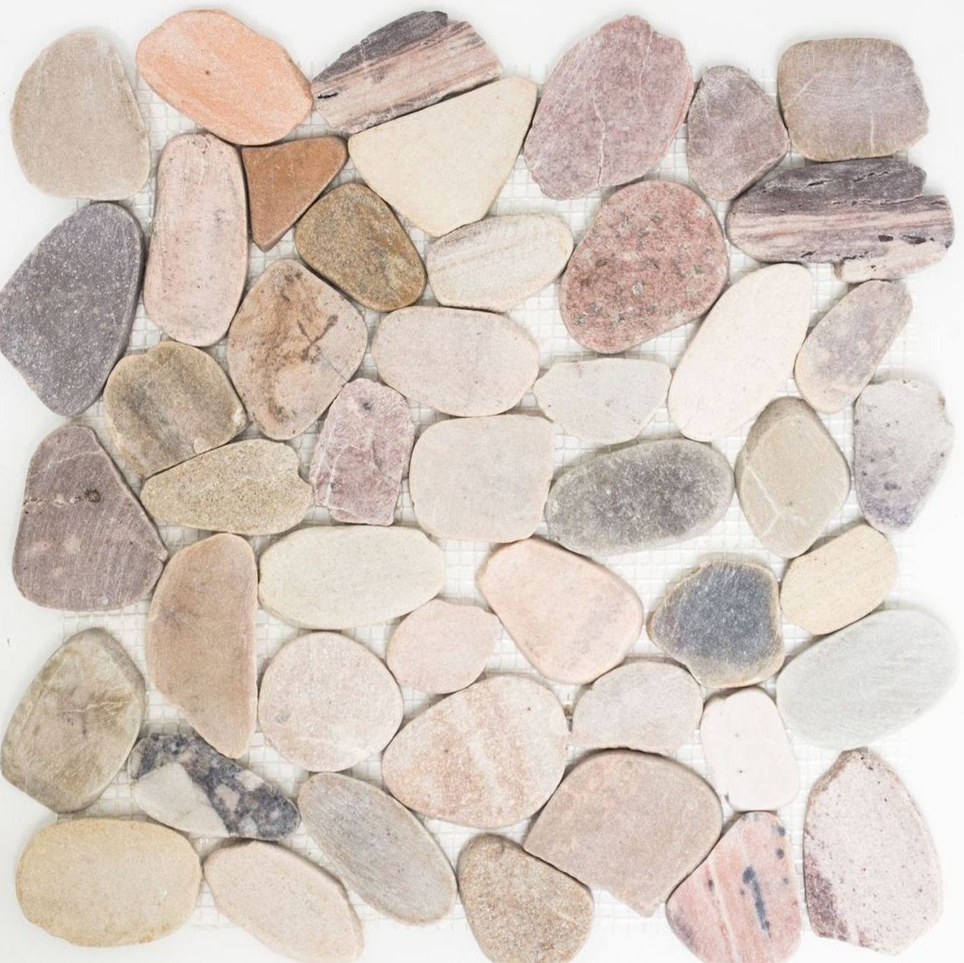 Mosani Mosaikfliesen Fliese Flußkiesel beige grau rot grün creme sand Duschtasse Küche von Mosani