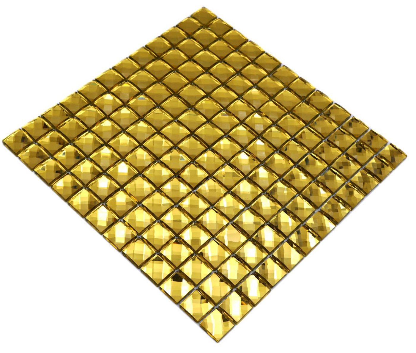 Mosani Glas Wandfliese Quadratisches Glasmosaik Crystal Mosaikfliesen / 10 Mosaikmatten, Gold, Dekorativer Wandverblender von Mosani