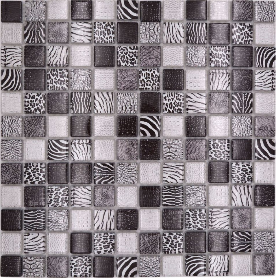 Mosani Mosaikfliesen Glasmosaik Crystal Mosaikfliesen schwarz glänzend / 10 Mosaikmatten von Mosani
