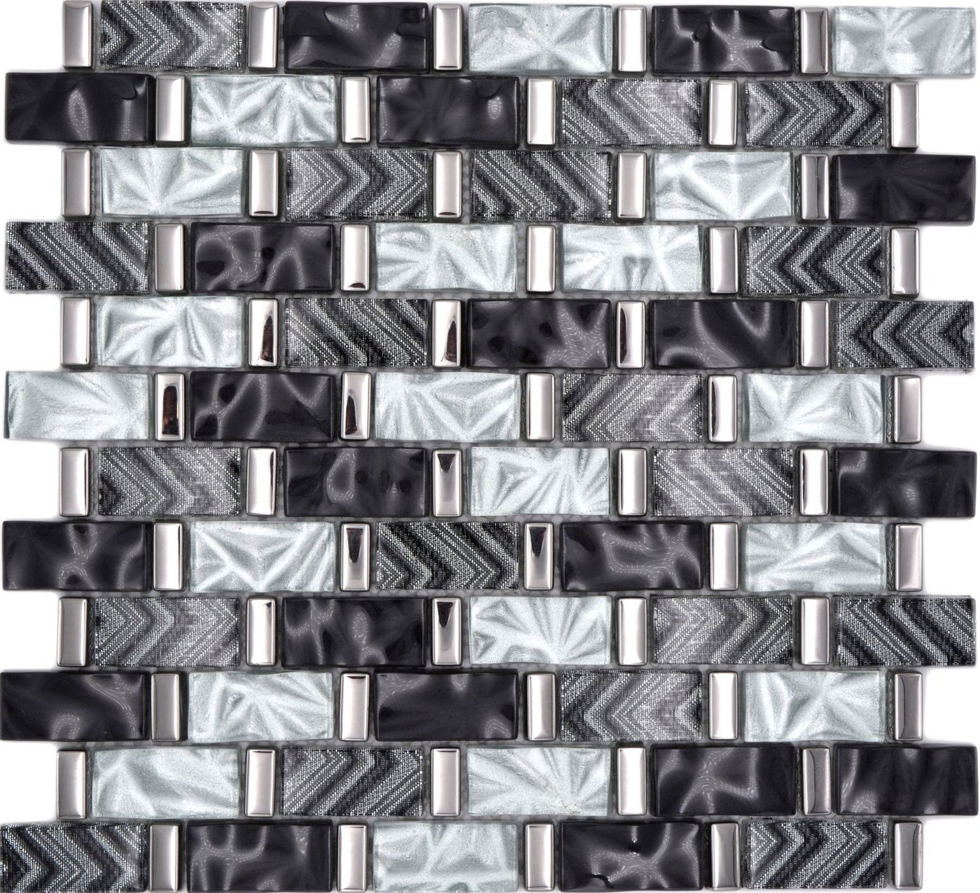 Mosani Mosaikfliesen Glasmosaik Crystal Mosaik grau schwarz glänzend / 10 Mosaikmatten von Mosani