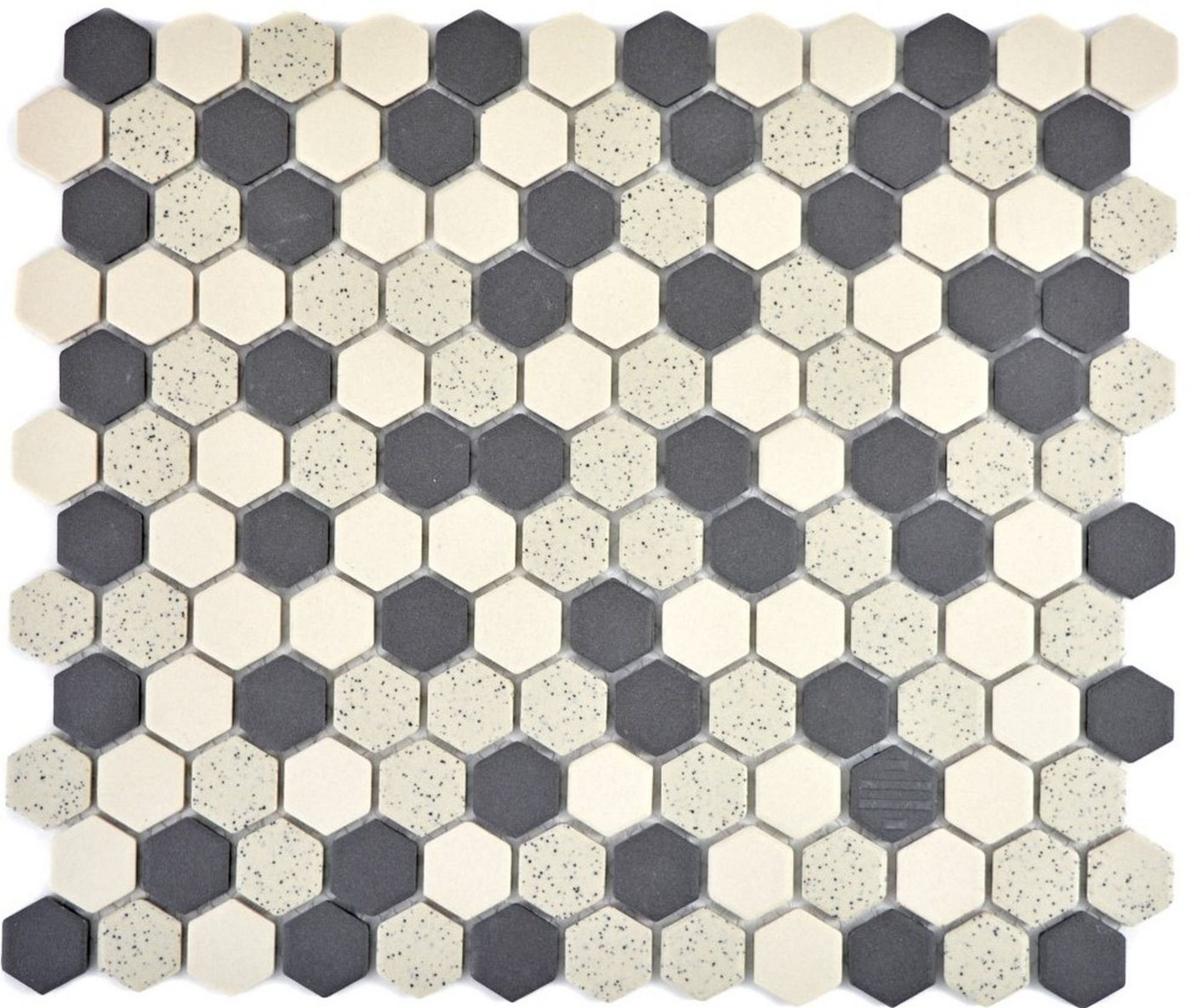 Mosani Bodenfliese Hexagonale Mosaik Fliese Keramik mini beige schwarz rutschsicher von Mosani