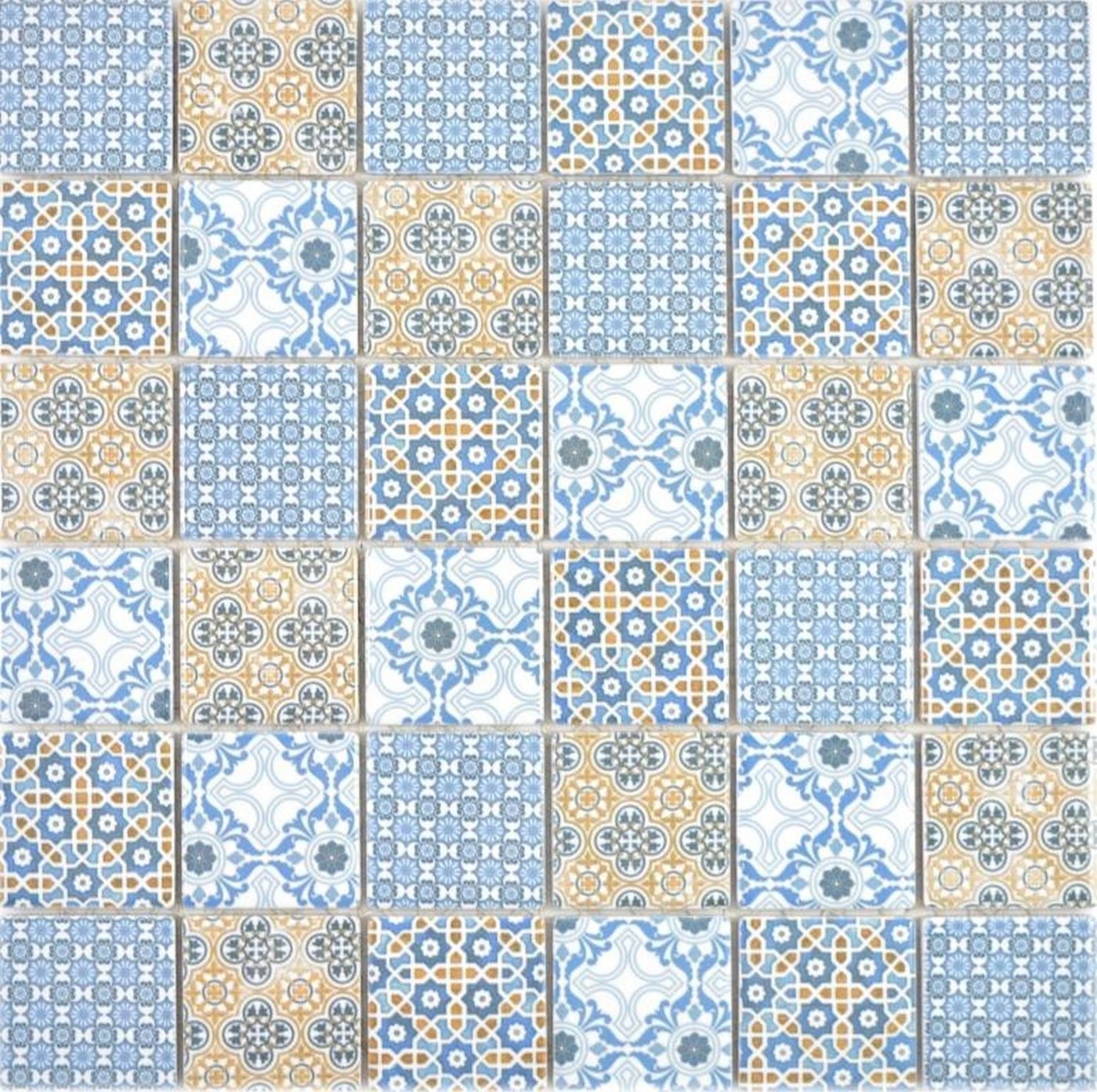 Mosani Mosaikfliesen Keramik Mosaik Fliese Retro beige gelb blau weis von Mosani