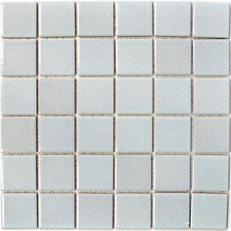 Mosani Mosaikfliesen Keramik Mosaik Fliese weiss mit fein hellem mint Stich BAD Pool Küche von Mosani