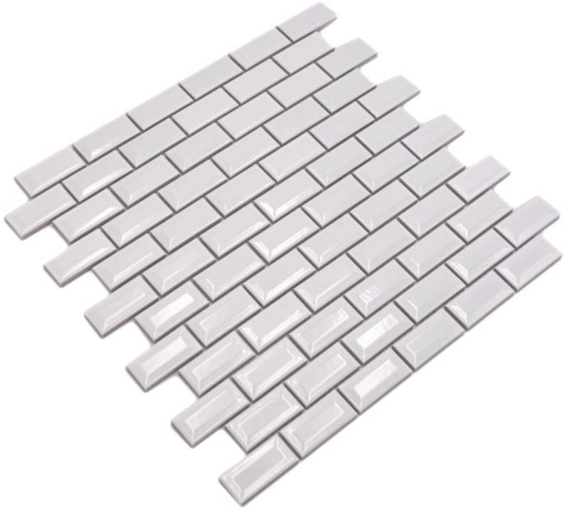 Mosani Mosaikfliesen Rechteckiges Keramikmosaik Mosaikfliesen weiß glänzend / 10 Matten von Mosani