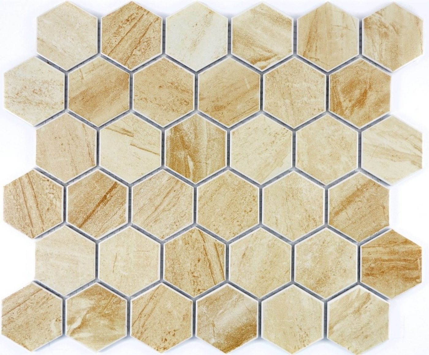 Mosani Mosaikfliesen Hexagon Keramikmosaik Mosaikfliesen beige matt / 10 Matten von Mosani