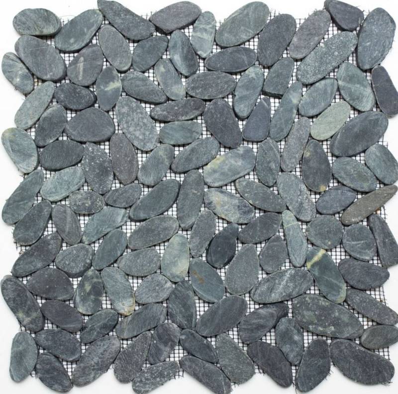 Mosani Mosaikfliesen Oval Flusskiesel Mosaikfliesen schwarz matt / 10 Matten von Mosani