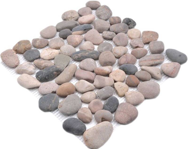 Mosani Mosaikfliesen Oval Flusskiesel Natursteinkiesel beige grau schwarz matt / 10 Matten von Mosani