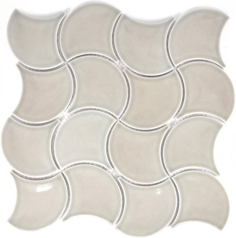Mosani Mosaikfliesen Fächer Keramikmosaik Mosaikfliesen grau glänzend / 10 Matten von Mosani