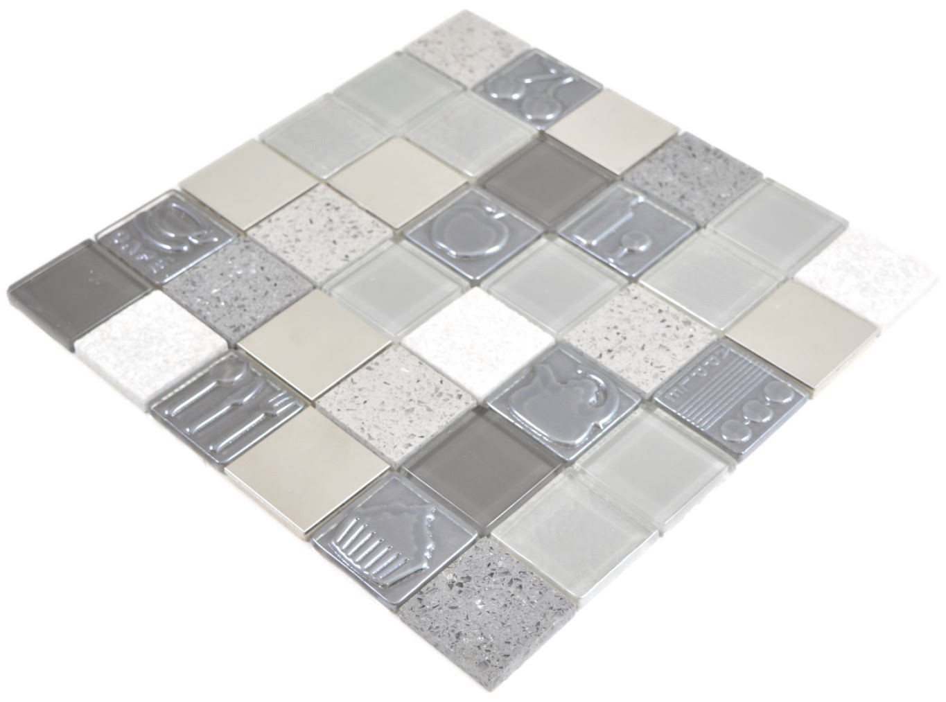 Mosani Mosaikfliesen Glas Mosaikfliesen Kunststein Stahl Relief grau grafit cream von Mosani