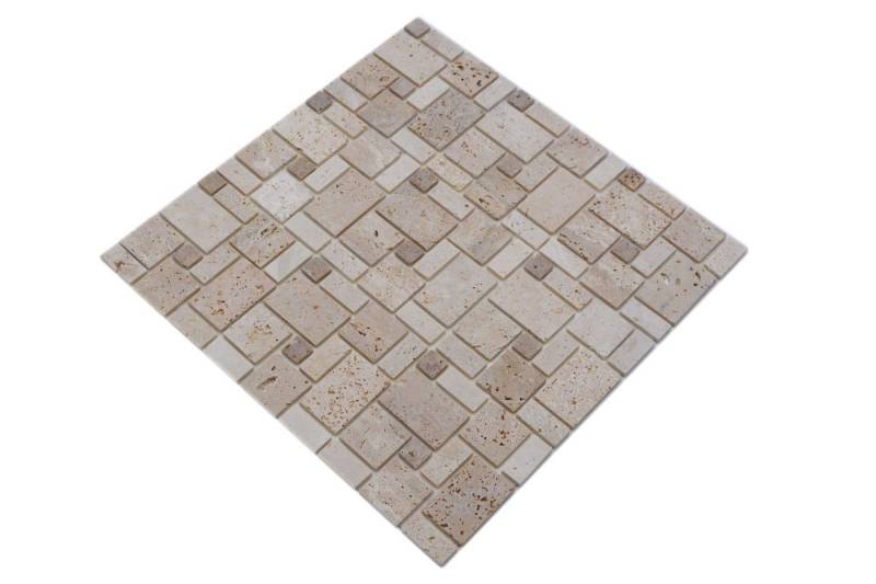 Mosani Wandfliese Travertinmosaik Mosaikfliesen Selbstklebend mix beige matt, Travertin, Dekorative Wandverkleidung von Mosani