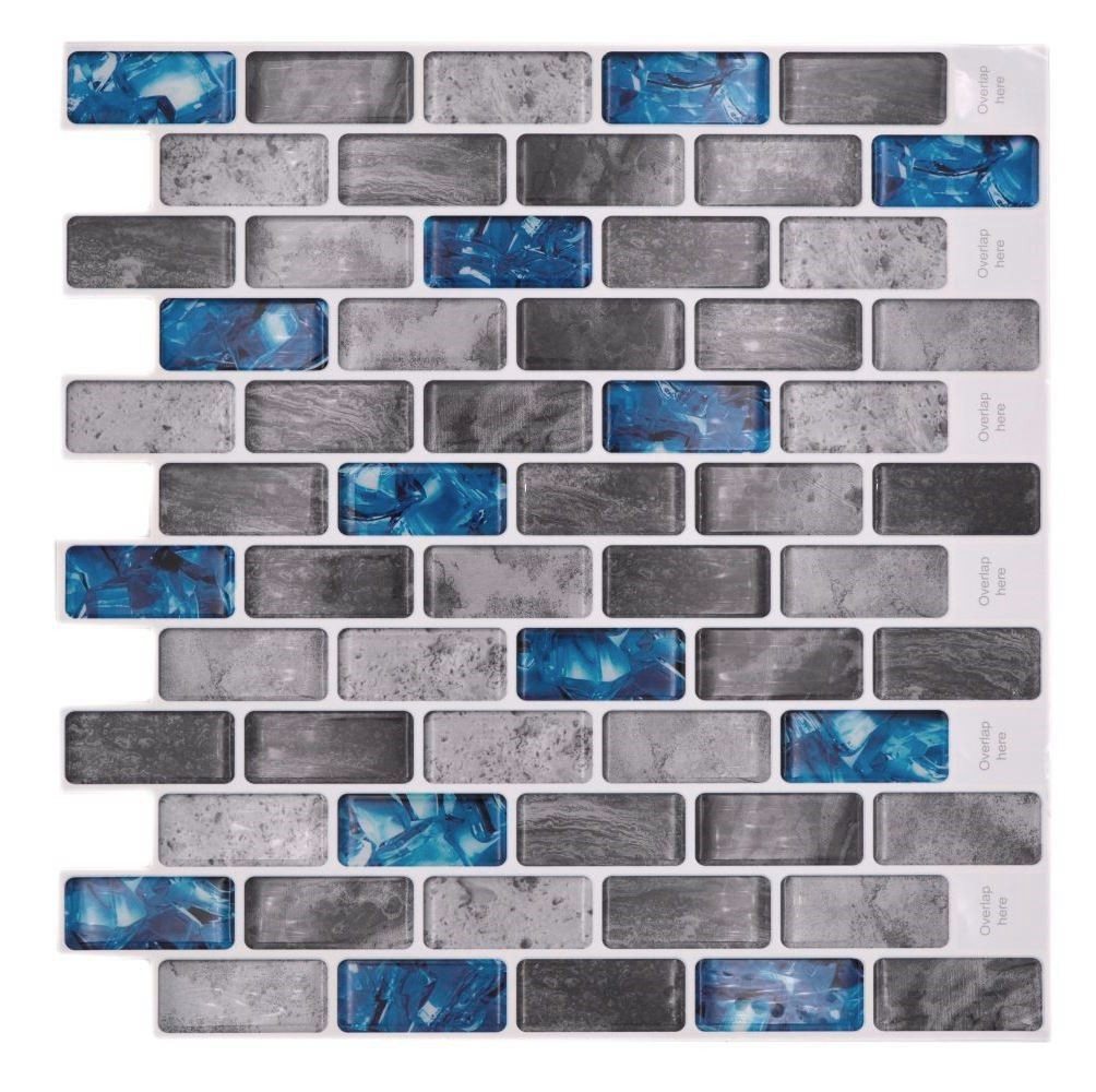Mosani Vinyltapete 10 Stk. Klebefliesen selbstklebend grau blau Fliesenaufkleber, Mosaik, Verbundsteinooptik, (10-teilig, Mattengröße in mm = 275x305), 10x Vinyl Paneele = 0,84m² von Mosani