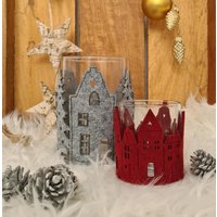 Glaswindlicht - Häuser Windlicht Aus Glas Mit Häuserkranz Weihnachtliche Tischdeko Set von MoserWindlicht