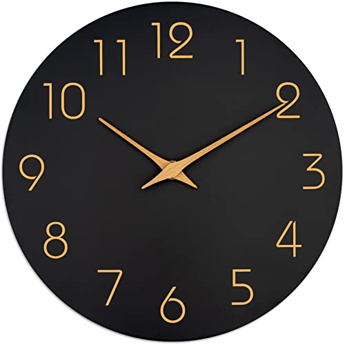 Mosewa Große Wanduhr, 20,3 cm, schwarz, batteriebetrieben, leise, Nicht tickend, einfach, minimalistisch, rotgoldene Ziffern, dekorativ, für Schlafzimmer, Wohnzimmer, Küche, Zuhause, Bad, Büro Mosewa Große Wanduhr, 20,3 cm, schwarz, batteriebetrieben, leise, Nicht tickend, einfach, minimalistisch, rotgoldene Ziffern, dekorativ, für Schlafzimmer, Wohnzimmer, Küche, Zuhause, Bad, Büro von Mosewa