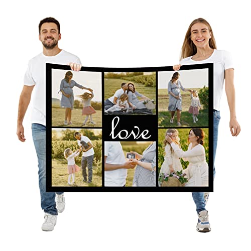 Mositoni Fotocollage personalisierte weiche Fleece-Decke mit 6 Bilders Fotos Wurfhochzeits-Geburtstagsgeschenk für Baby-Freund Erwachsenen und Haustier（130x220cm） von Mositoni