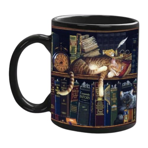 3D-Bücherregal-Tasse | 3D Katze Bücherregale Bücher Kaffeetasse | Bibliotheks Regal Keramik Herbst Tasse | 3D Weißes Kaffee Tassen Regal | Ästhetische Raum Dekoration Geschenke für Buchliebhaber von Moslalo