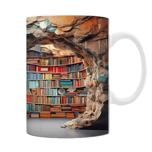 3D-Bücherregal-Tasse | Eine kleine Bibliotheksregaltasse | Creative Space Design Mehrzweck-Keramikbecher | 3D weißes Kaffeetassenregal | Ästhetische Raumdekoration, Geschenke für Leser, Buchliebhaber von Moslalo