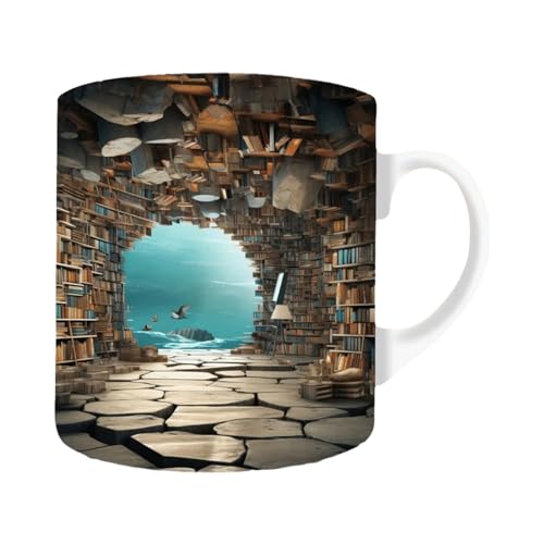 3D-Bücherregal-Tasse | Eine kleine Bibliotheksregaltasse | Creative Space Design Mehrzweck-Keramikbecher | 3D weißes Kaffeetassenregal | Ästhetische Raumdekoration, Geschenke für Leser, Buchliebhaber von Moslalo