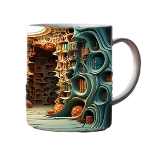 3D-Bücherregal-Tasse | Kreativ Mehrzweck Keramik Bücher Regal | Eine kleine Bibliotheks Regal Herbst Tasse | 3D Weißes Kaffee Tassen Regal | Ästhetische Raumdekoration Geschenke für Buchliebhaber von Moslalo