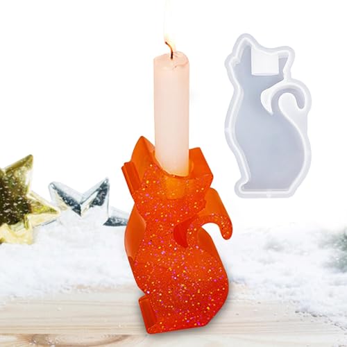 Moslalo Kerzenständer-Silikonformen, Kerzenständerform aus Harz | Formen für Kerzenhalter in Katzenform,Leicht zu lösende Gießformen aus Silikonharz für die Herstellung von Kerzenständern von Moslalo