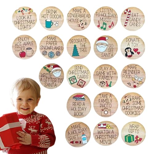 Moslalo Weihnachts-Countdown-Token-Set,Eventmünzen zu Weihnachten | Countdown-zu-Weihnachts-Münzen aus Holz für Heimwerkerarbeiten und Feiertags-Sammelalben von Moslalo