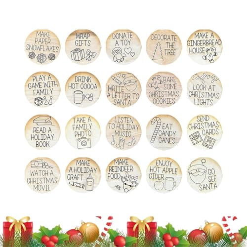 Moslalo Weihnachts-Countdown-Token-Set - Kalenderstücke aus Holz - Holz-Countdown-zu-Weihnachts-Event-Münze für Dekorationen, Feiertags-Sammelalben von Moslalo