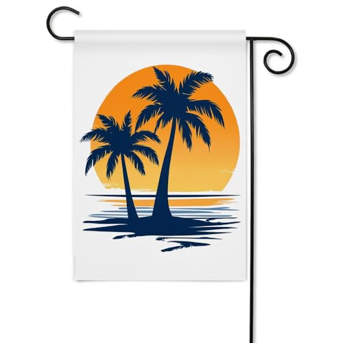 Moslion Coastal Garden Flag Palm Tree Waves In The Beach At Sunset Flags Double-Sided Banner Welcome Yard Flag Outdoor Home Decor Lawn Villa 30,5 x 45,7 cm Blau Orange von Moslion