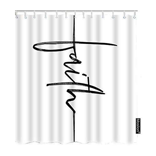 Moslion Faith Duschvorhang Bibel Christliches Zitat Inspirational Handgeschriebene Kalligraphie Schriftzug Lustiger Duschvorhang für Badezimmer Dekoration Polyester 152 x 183 cm (B x H) von Moslion