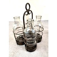 Vintage 10"x6" Schmiedeeisen Halter Tee Kerzenhalter 7" Glas Milch Flaschen 4 Geschenk von MosquitoCreekGoods