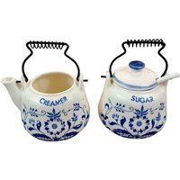 Vintage 1950Er Delft Blue Teekanne 3" Milchknäuer Zucker 4 Stück Metall Griffe Japan von MosquitoCreekGoods