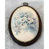 Vintage Gewölbte Florale Keramik Fliese Holz Plakette Hängend Raue 1950Er Jahre Strukturierte Glasur von MosquitoCreekGoods