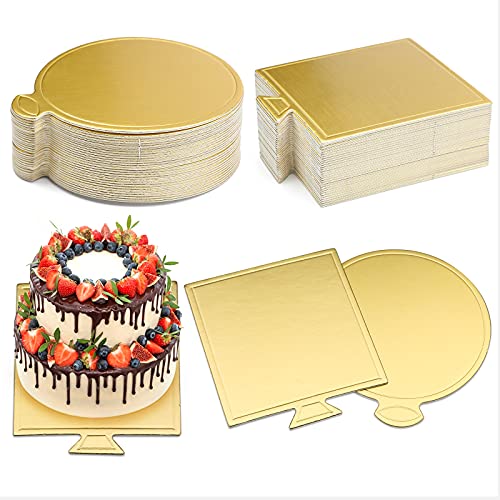 Mostfun Mini-Kuchenplatte Goldene Mousse-Kuchenplatte Runde quadratische Einweg-Kuchenplatte Küchenmatte Dessert-Anzeigeteller 60 Stück von Mostfun