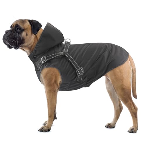 Mosucoirl Hunde Regenmantel Wasserdichter Hunde Kapuzenpullover Reflektierender Hunde Regenmantel mit Kapuze Verstellbare Regenjacke für kleine Mittelgroße und große Hunde und Welpen von Mosucoirl
