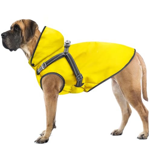 Mosucoirl Hunde Regenmantel Wasserdichter Kapuzenpullover Reflektierender Regenmantel mit Kapuze Verstellbare Regenjacke für kleine, mittelgroße und große Hunde und Welpen (Gelb, S) von Mosucoirl