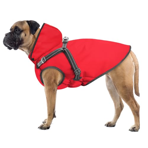 Mosucoirl Hunde Regenmantel Wasserdichter Hunde Kapuzenpullover Reflektierender Hunde Regenmantel mit Kapuze Verstellbare Regenjacke für kleine Mittelgroße und große Hunde und Welpen von Mosucoirl