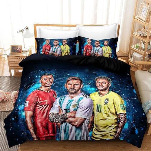 Fußball Bettwäsche 135x200cm 3D Drucken Flauschig Weich Bettbezug-Set Wendebettwäsche Football Bettwäsche Jungen Teenager Kinderbettwäsche Mit 1 Reißverschluss Bettbezüge-Sets+1 Kissenbezug 80x80cm von Mosvion