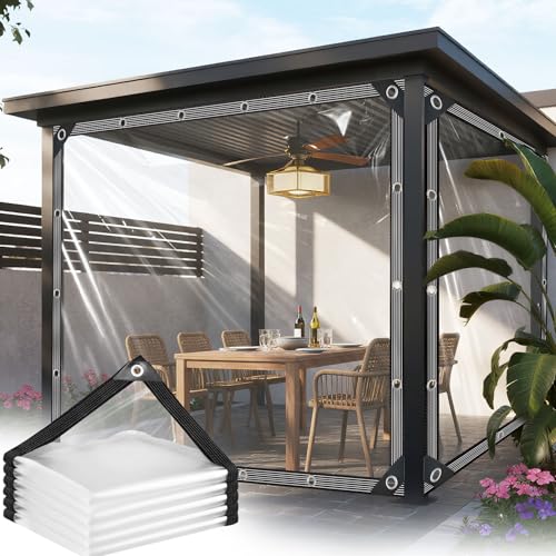 Transparente Plane Abdeckplane Wasserdicht mit Ösen PVC Windschutz Mehrzweck Wasserdicht Plane Transparent für Terrasse Veranda Hühnerstall von Mosvion