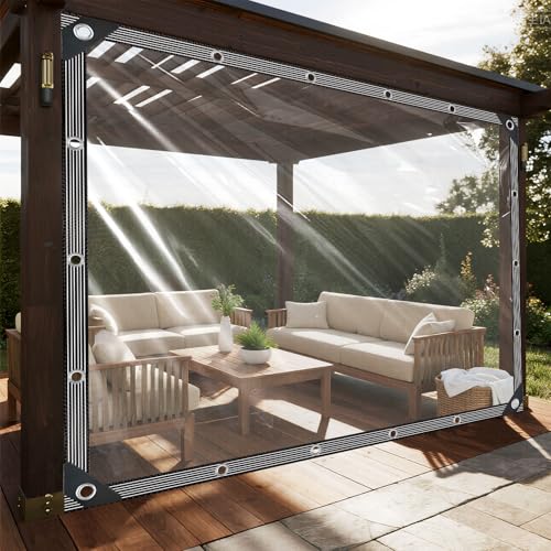 Transparente Plane Strapazierfähige wasserdichte Durchsichtige Kunststoffplane mit Ösen Transparente PVC-Vinylplane für Pflanzen Garten Hühnerstall Terrasse von Mosvion