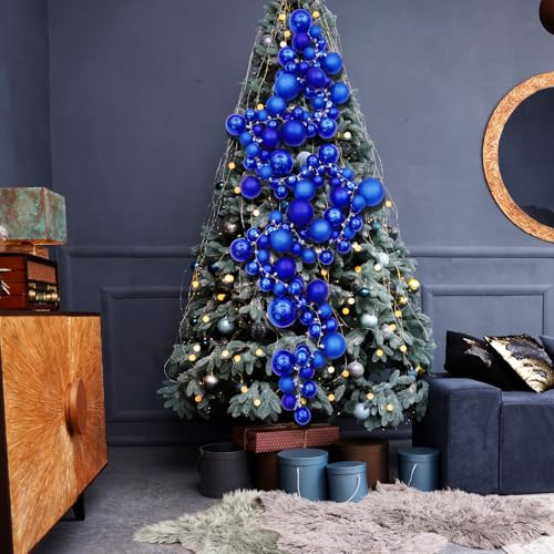 Motionchic Weihnachtskugel-Girlande, zum Aufhängen, bruchsicher, Weihnachtskugeln, Dekorationen für Zuhause, Innen- und Außenbereich, Kaminsims, Urlaub, Party, Weihnachtsbaumzubehör (2,7 m, Blau) von Motionchic